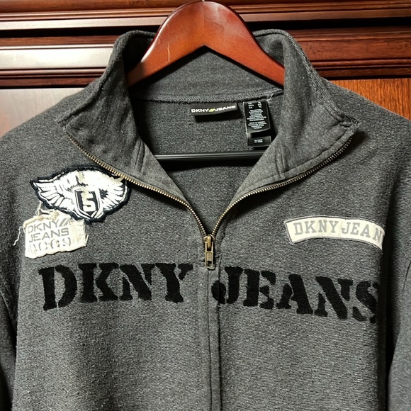 Super Cool DKNY Styled loosely stitched Zip Up Fleece Sweatshirt Pullover! - Picture 3 of 6